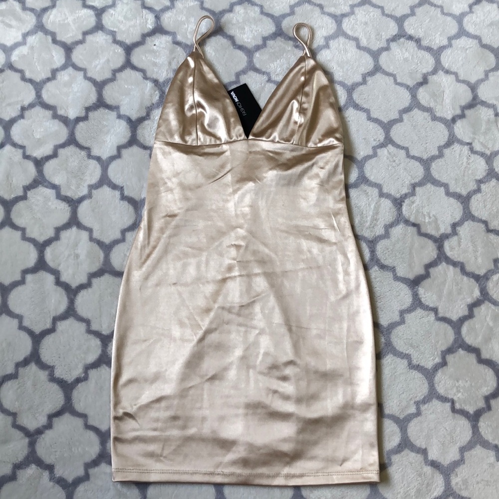 FASHIONOVA nude silky mini dress